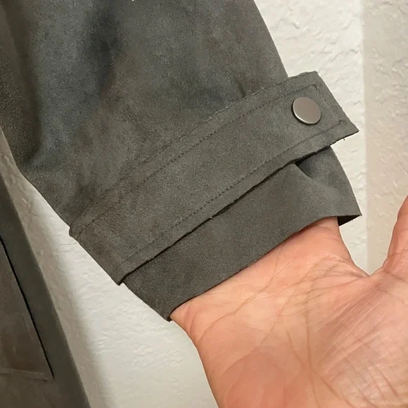 Tahari Charcoal Button-Up Trench Coat - Picture 6 of 8